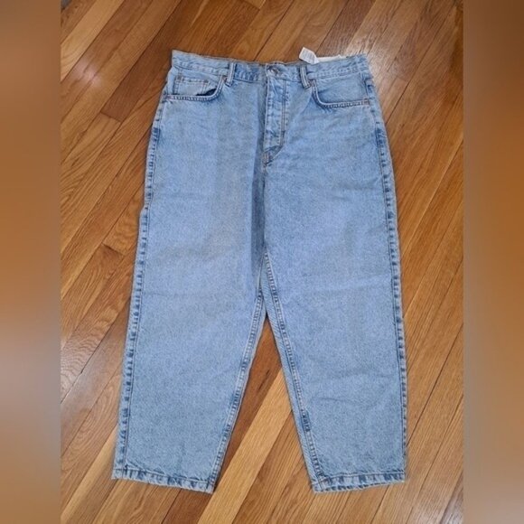 New Zara Women's Size 36 Straight Tapered Denim Jeans Light Wash Cotton Tag - Picture 2 of 12